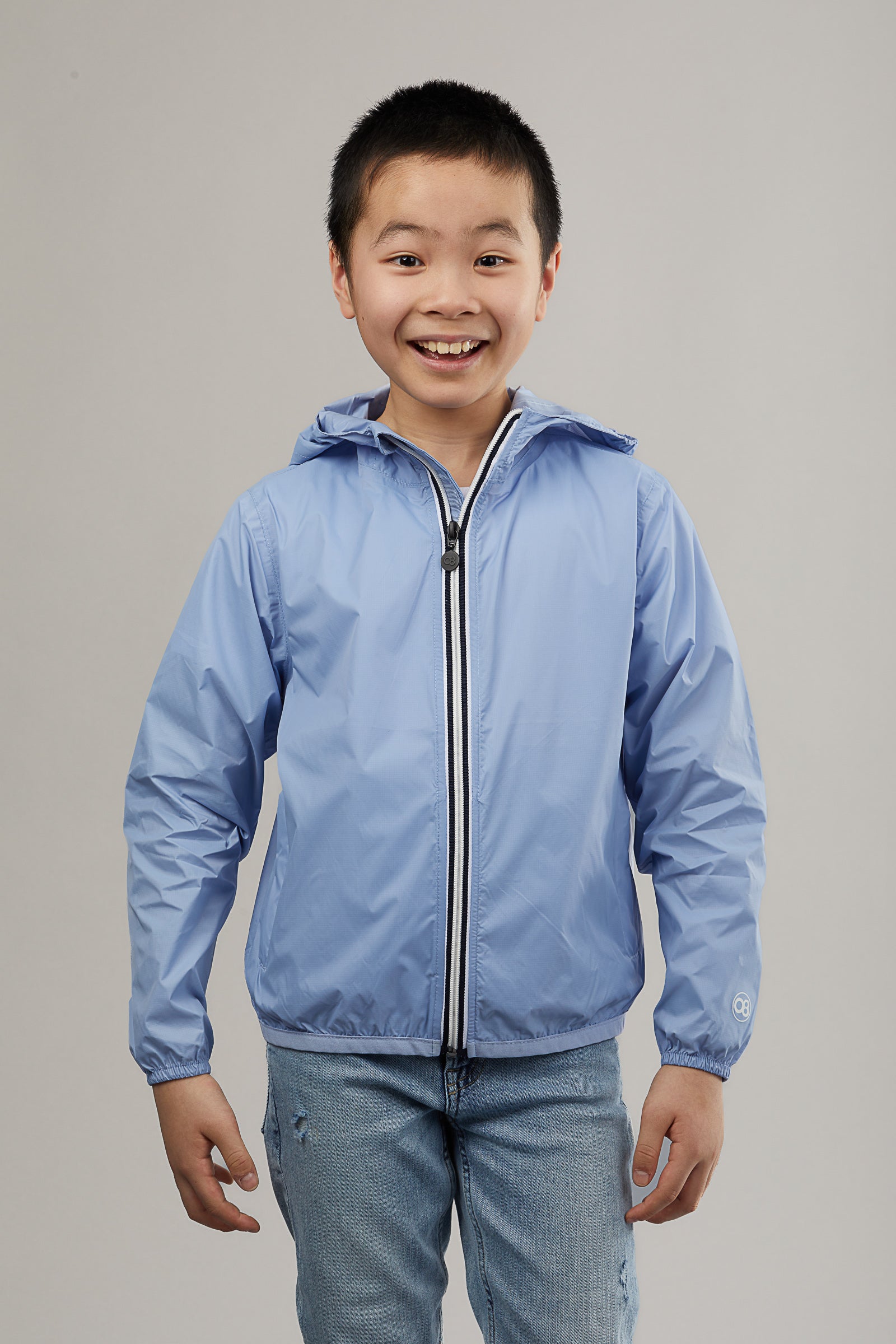 Sam - Kids power Blue Full Zip Packable Rain Jacket - O8Lifestyle