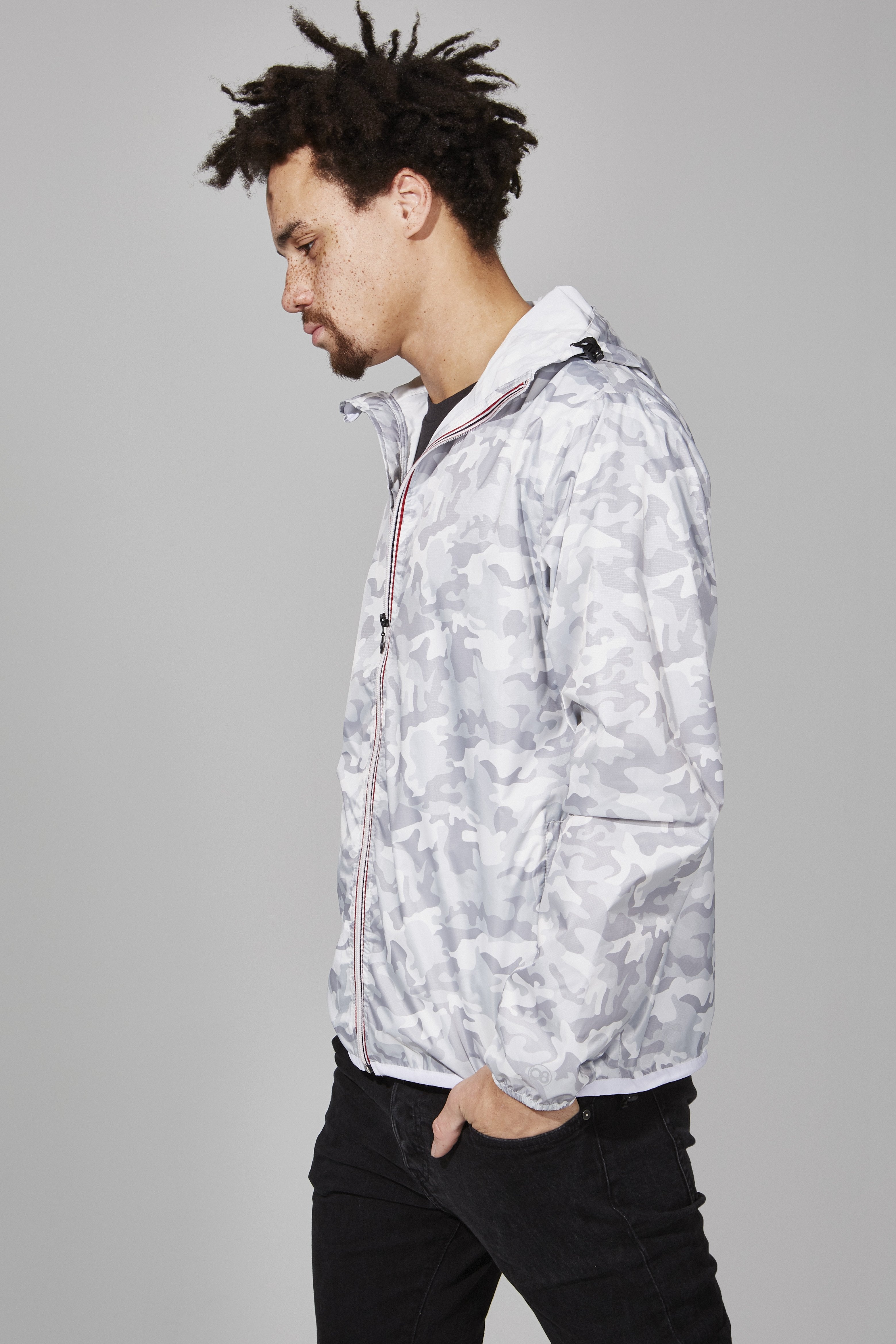 Max Print - White Camo Full Zip Packable Rain Jacket - O8lifestyle.
