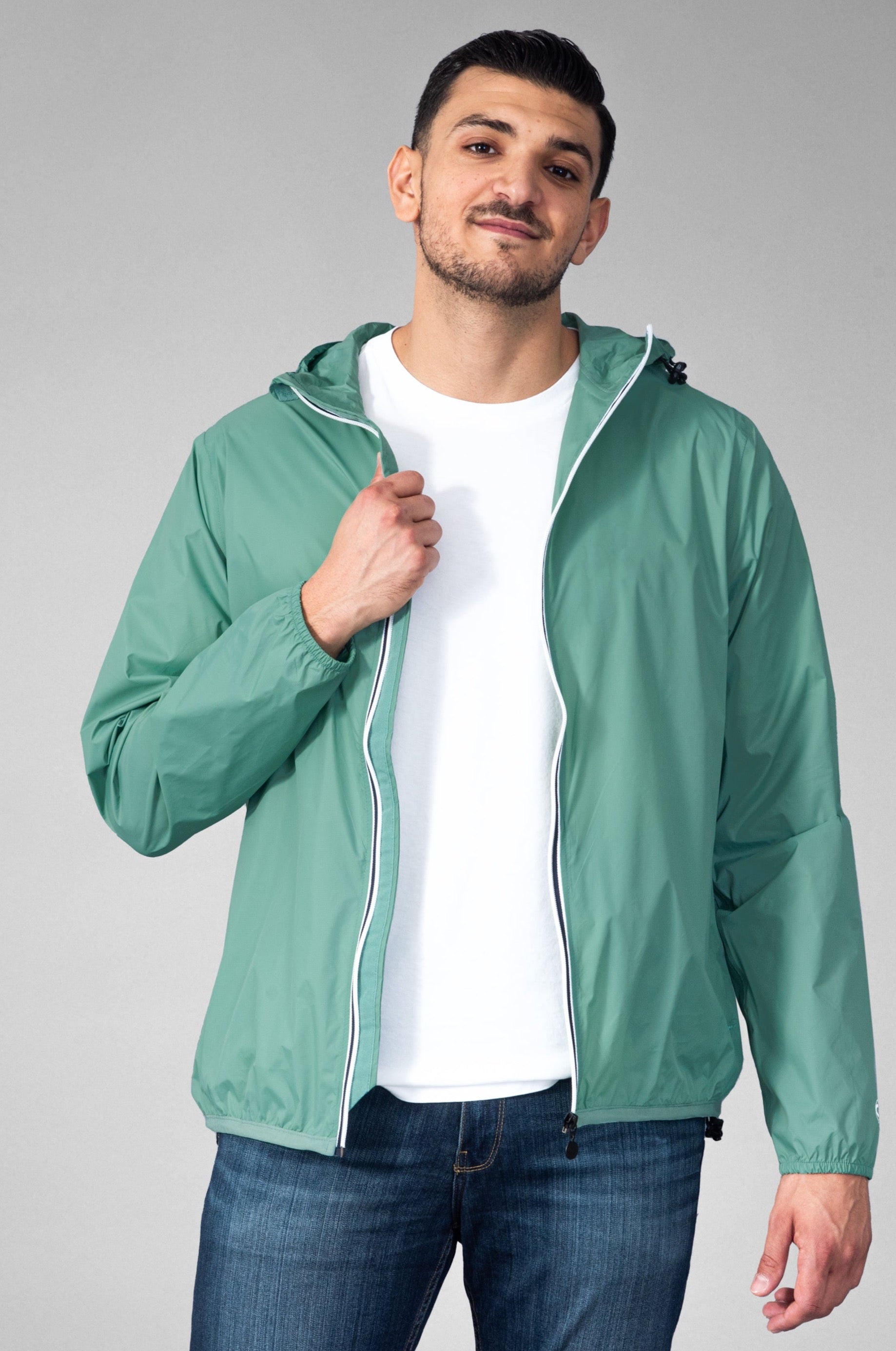 Moss green full zip packable Rain jacket and windbreaker - O8Lifestyle
