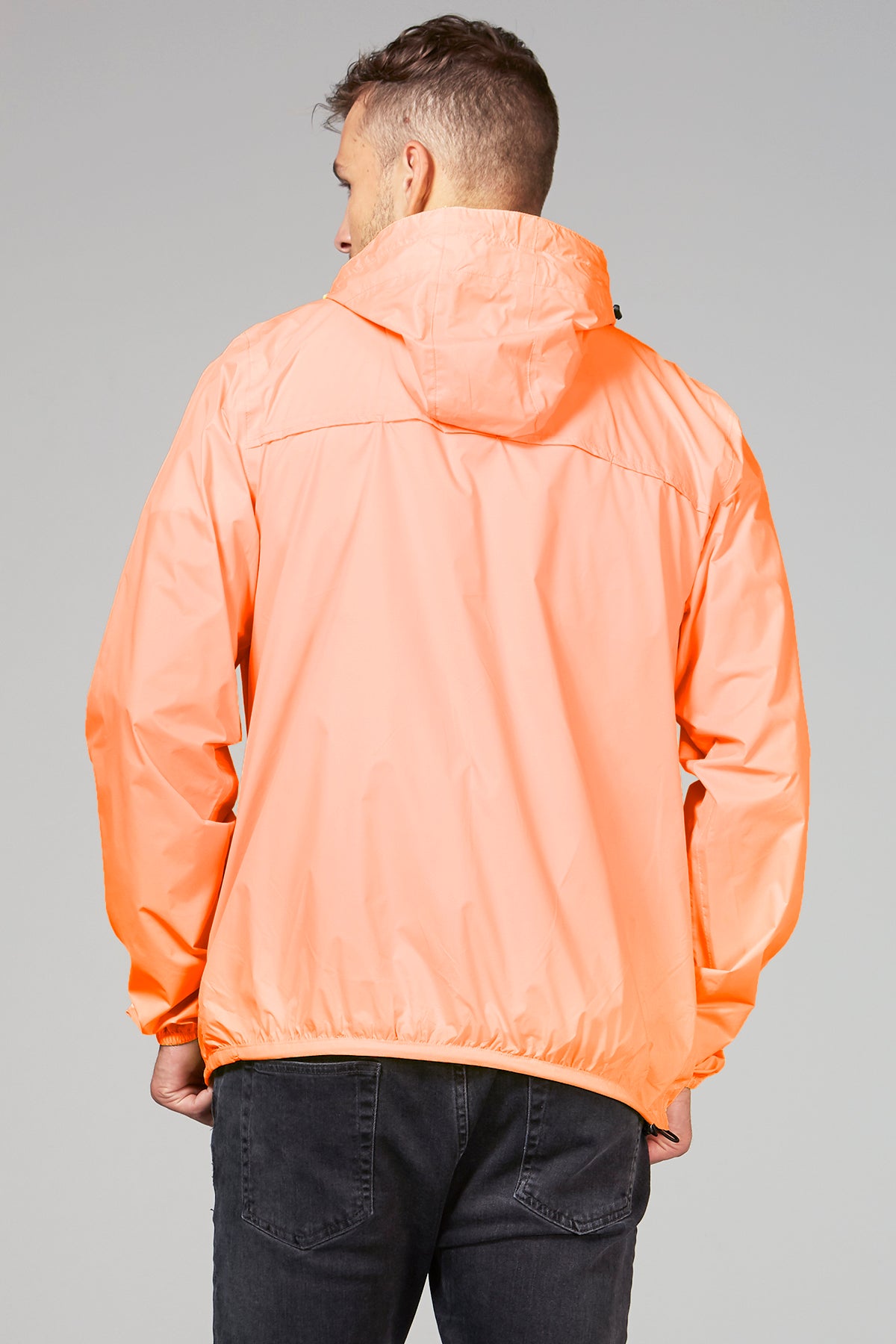 Max orange fluo full zip packable rain jacket - O8lifestyle.