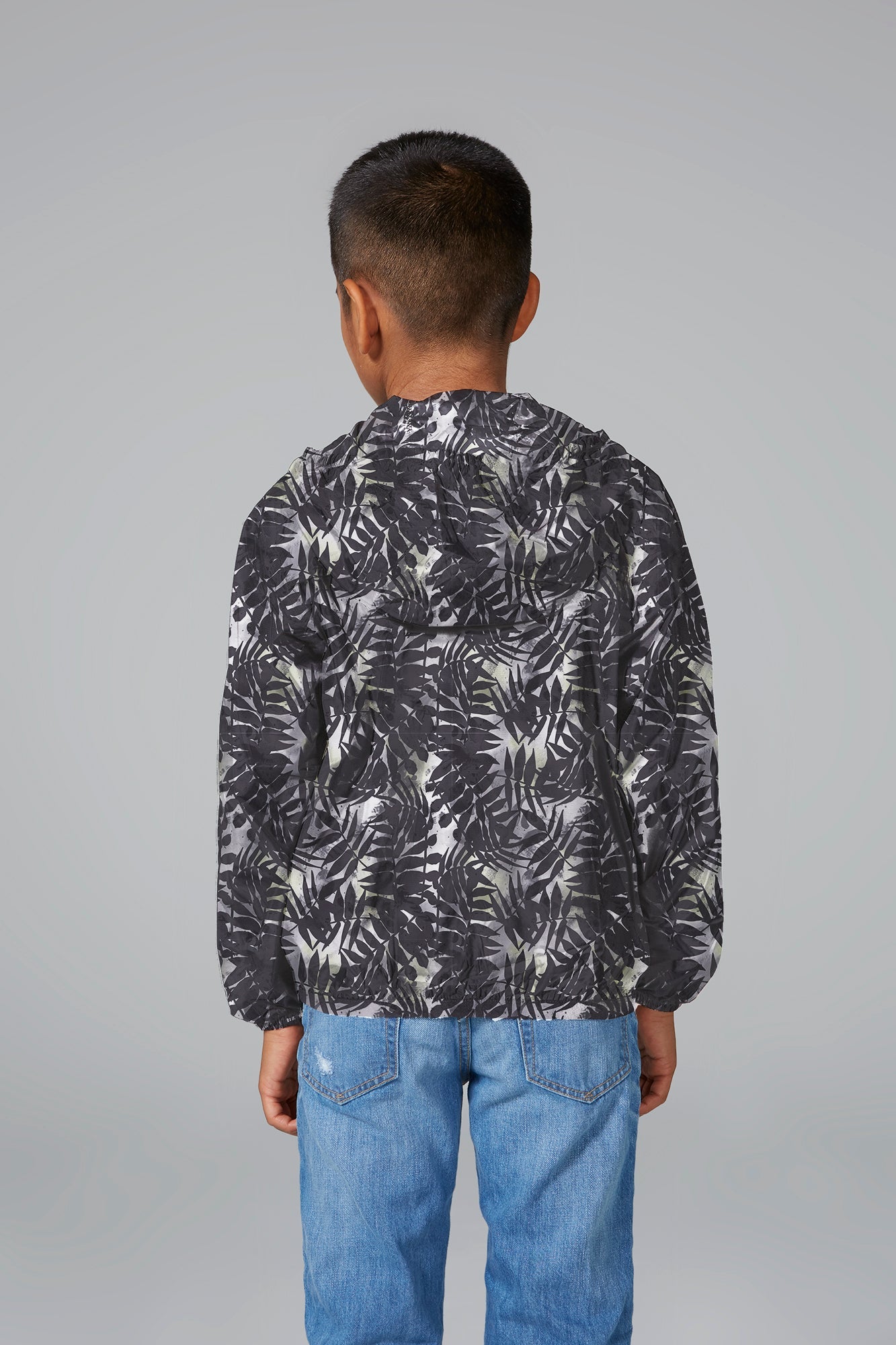 Kids palm print full zip packable rain jacket and windbreaker - O8Lifestyle