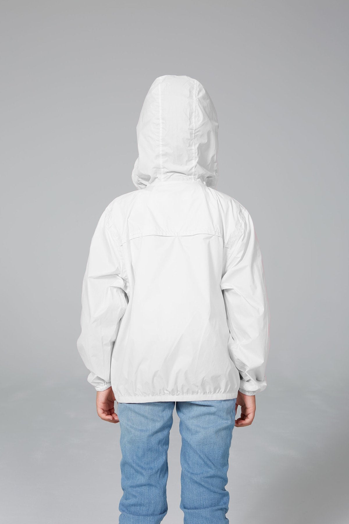 Kids white full zip packable rain jacket and windbreaker - O8Lifestyle