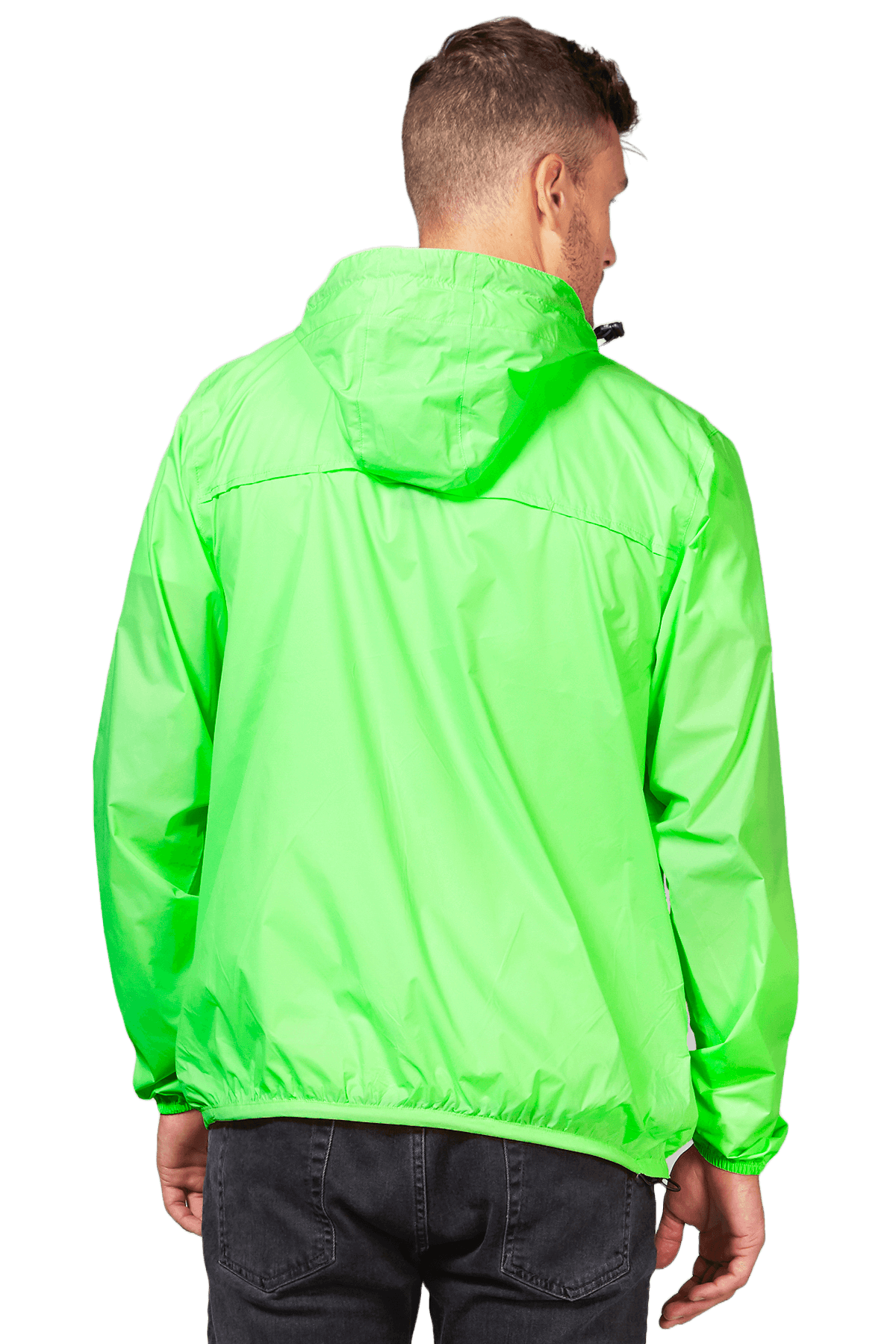 Green fluo full zip packable rain jacket and windbreaker - O8Lifestyle