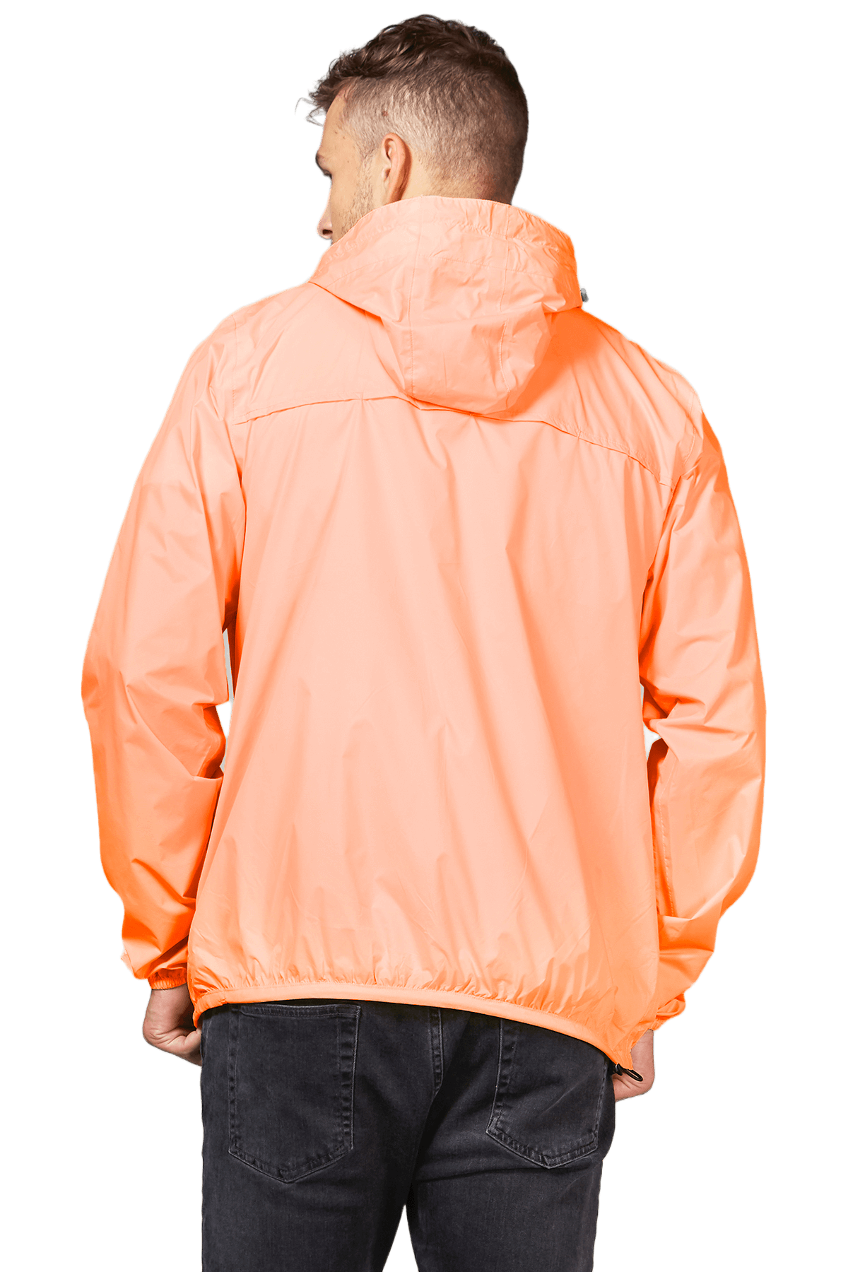 Orange fluo full zip packable rain jacket and windbreaker - O8Lifestyle