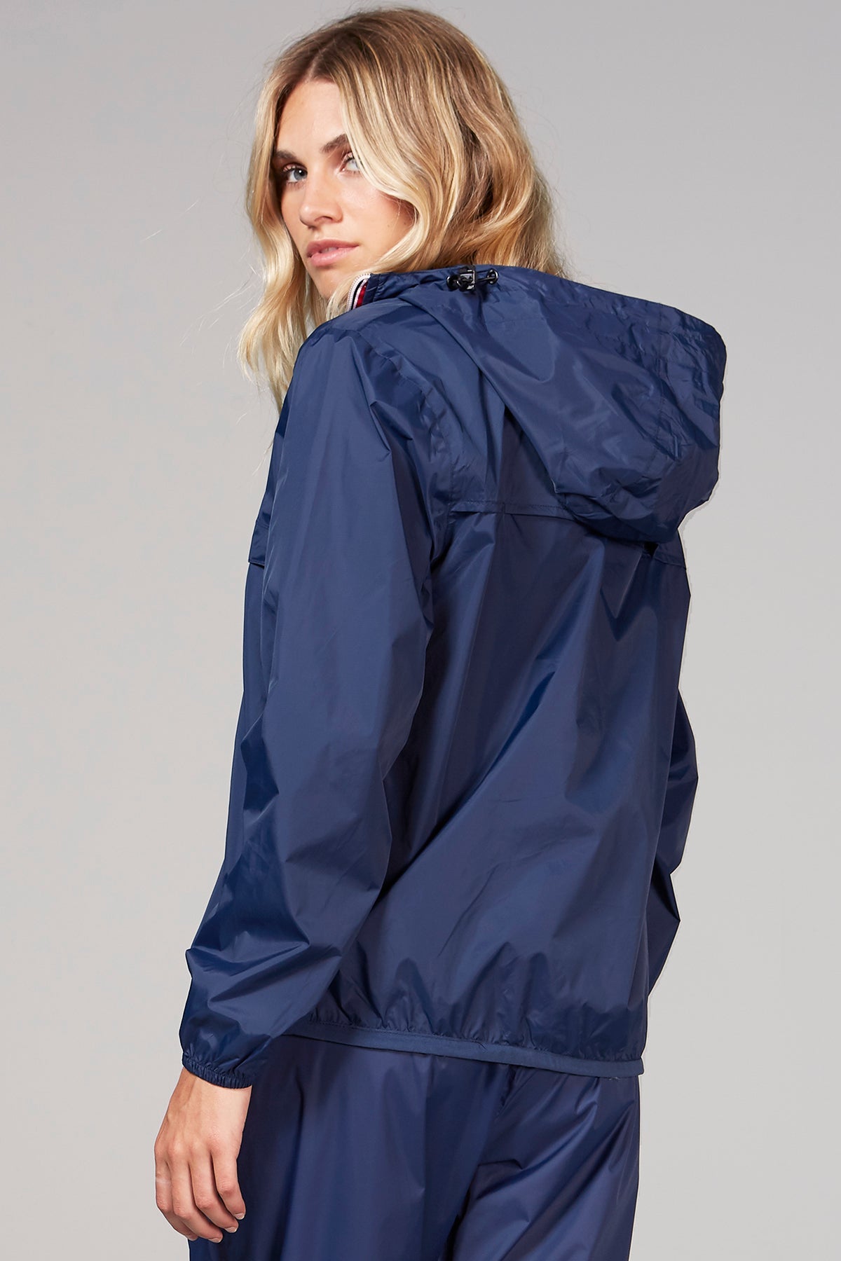 Navy women's quarter zip packable rain jacket and windbreaker - O8Lifestyle