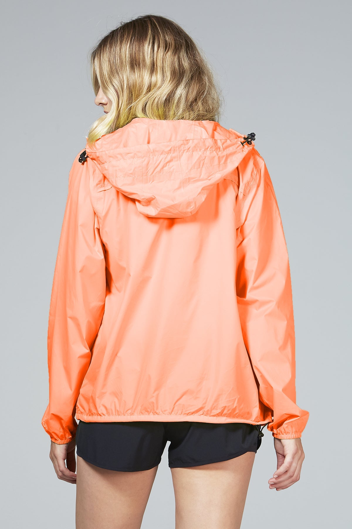 Orange fluo full zip packable rain jacket and windbreaker - O8Lifestyle