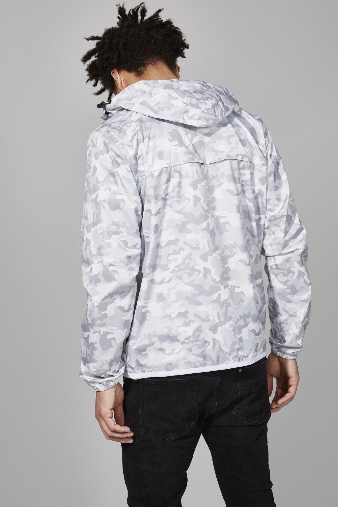 White camo full zip packable rain jacket and windbreaker - O8Lifestyle