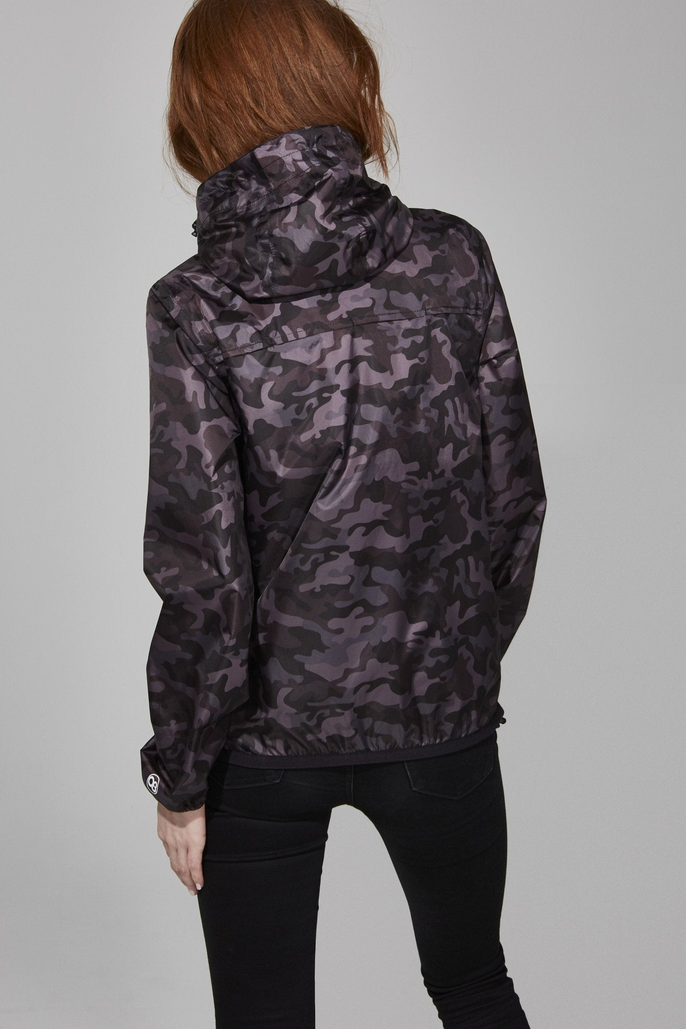 Women's black Camo Full Zip Packable Rain Jacket and windbreaker - O8Lifestyle