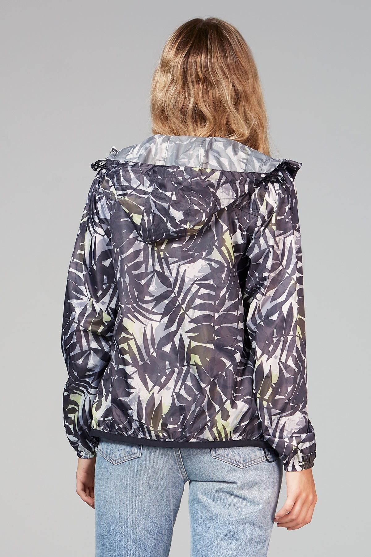 Women's Palm Print Full Zip Packable Rain Jacket and windbreaker - O8Lifestyle
