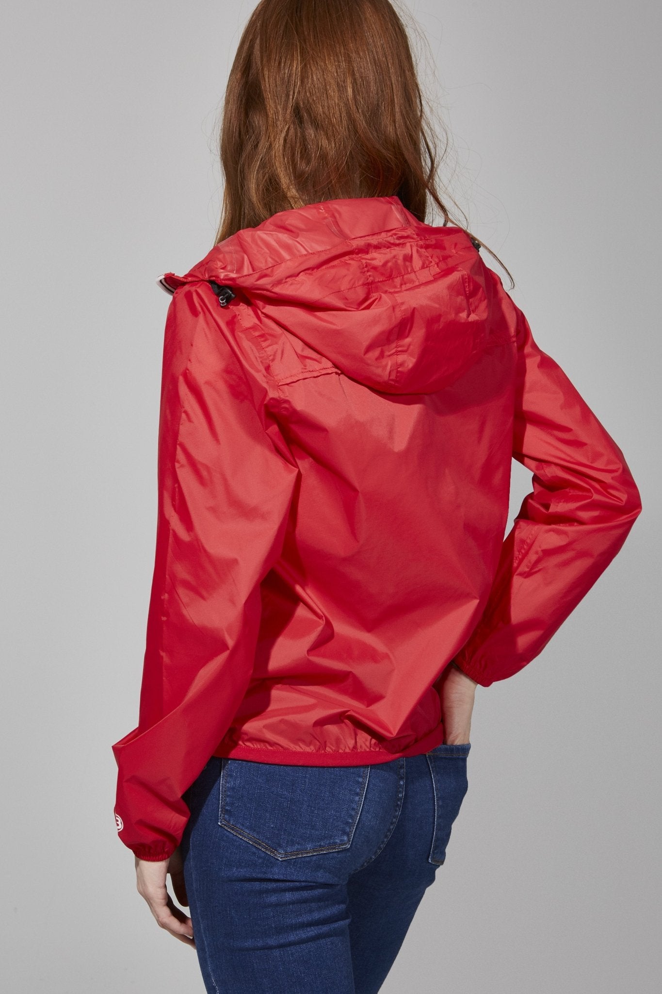 Women's Red full zip packable rain jacket and windbreaker - O8Lifestyle